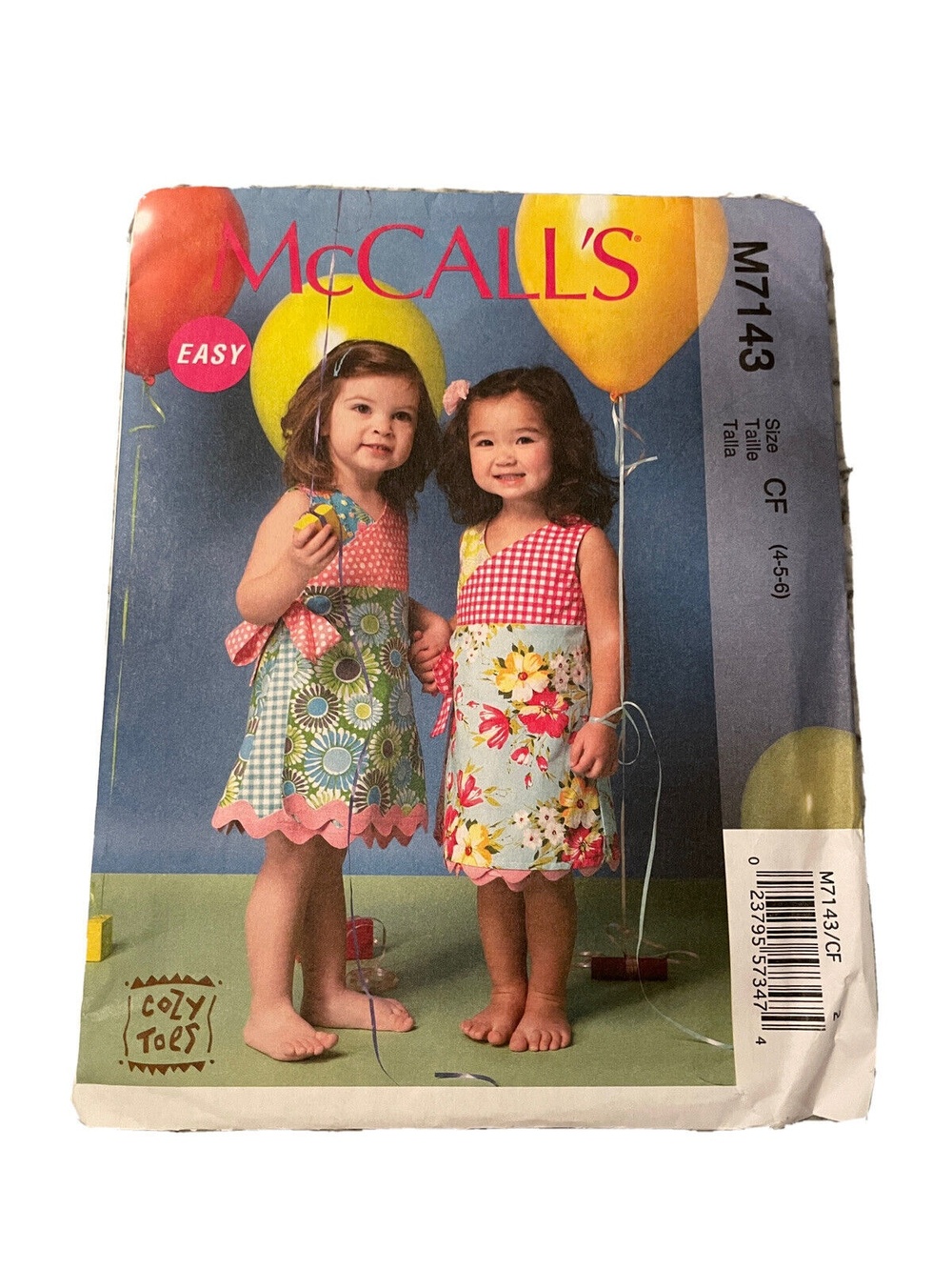 McCall's M7143 Sewing Pattern Girls Wrap Dress Size 4-6 Easy Cozy Toes